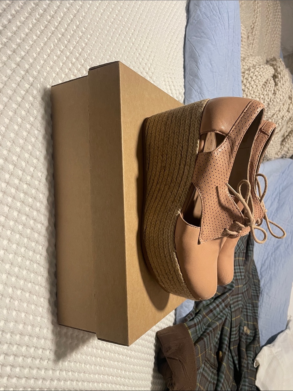 Anthropologie Perforated Lace-Up Wedge Sandal in Tan